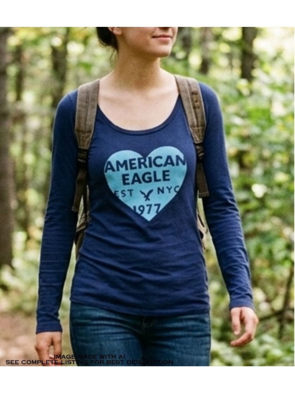 2013 American Eagle Logo Heart Top XS Long Sleeves Tunic Love Playful Minimalist